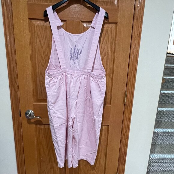 Vtg COUNTRY STORE Overalls Women's XL Pink Flower Embroidered Wide Leg Crop - Picture 2 of 5
